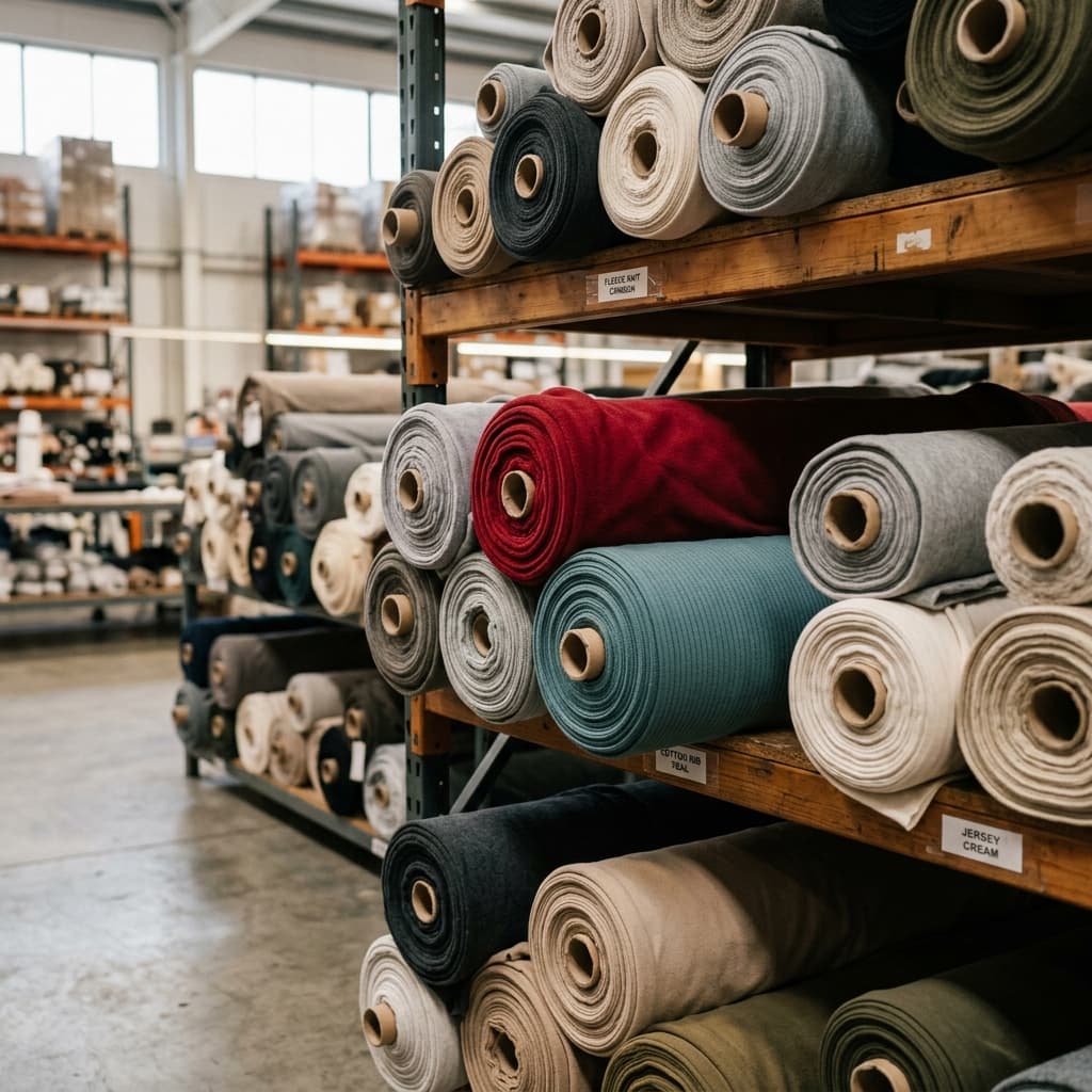 Premium knitted fabric rolls at Siya Ram Fabrics